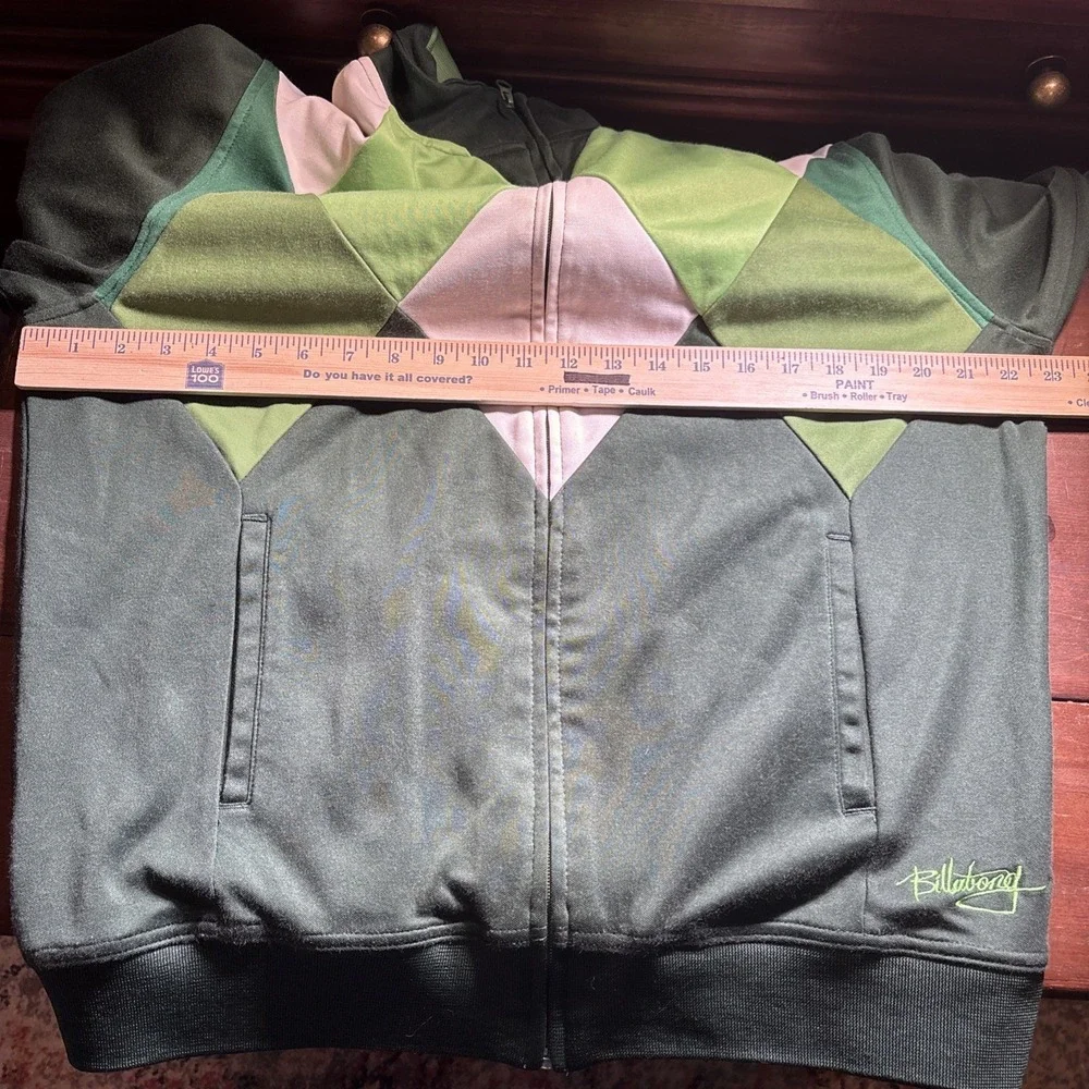 Billabong Nova Check Vintage Track Jacket Men's Large. Green Argyle.‎